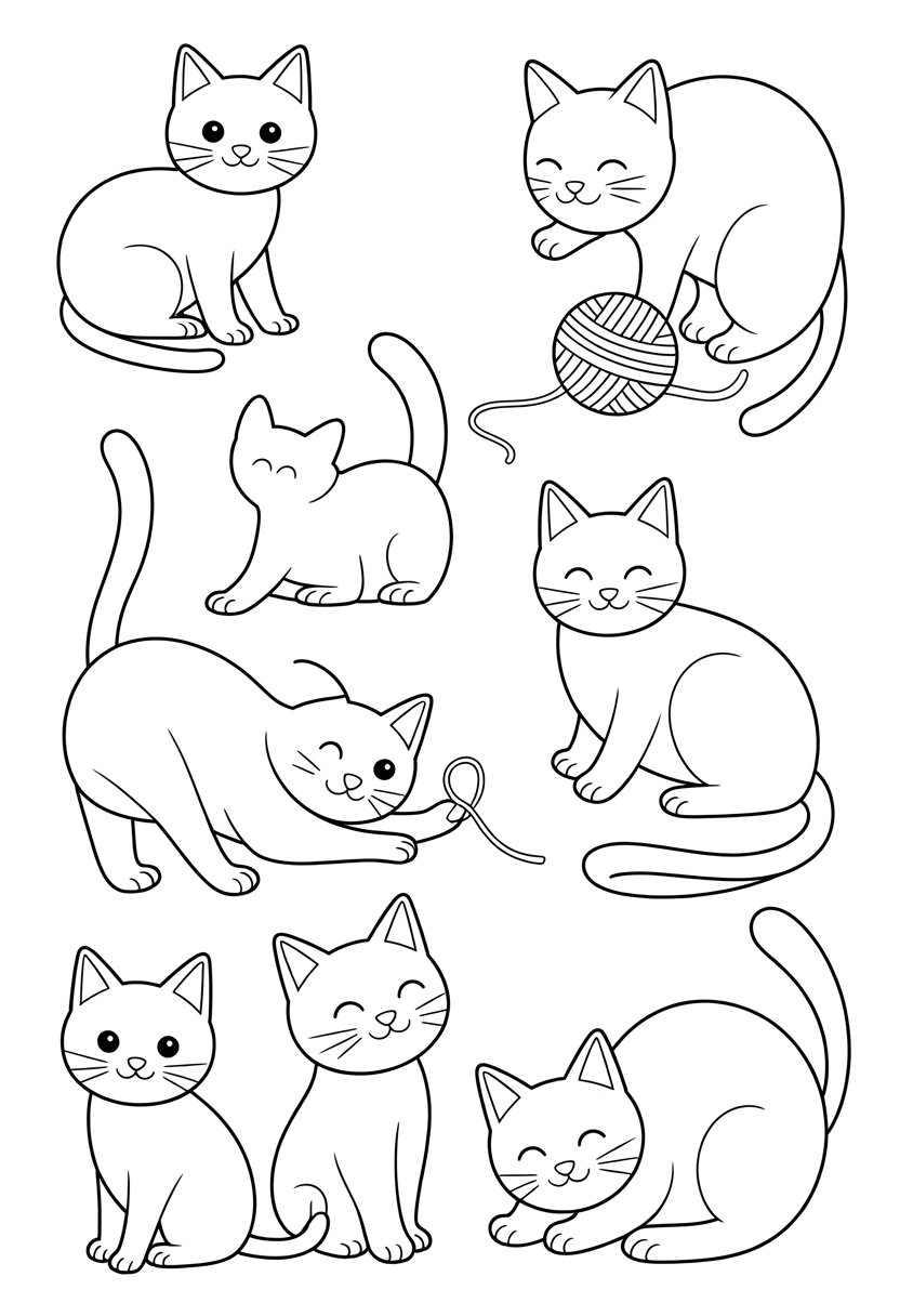 Printable Cute Cat Coloring Pages 20 Best Designs for All Ages 41 A group of cute cats in different playful and resting poses.